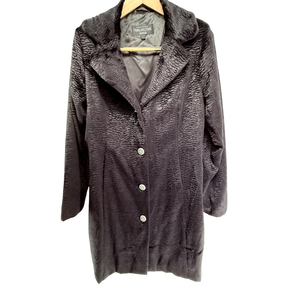 VTG Donna Salyers Fabulous Furs Black Textured Persian Faux Fur Coat‎ Size L
